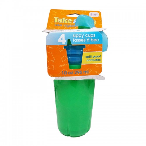 THE FIRST YEARS Take & Toss Spill-Proof Cups 10oz - Blue/ Green (4pk)